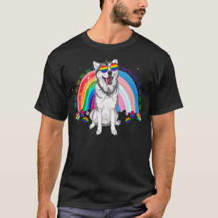 Cute Husky Gay Pride Lgbt Rainbow Flag Sunglasses T-Shirt