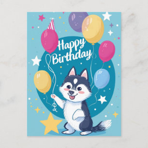 Cute Husky Happy Birthday Postcard