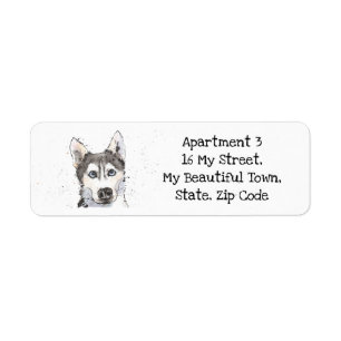 Cute Husky mouchetée aquarelle drôle chien Étiquet