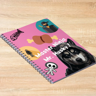 Cute Husky Ninja Notebook Personalized Pink Cover