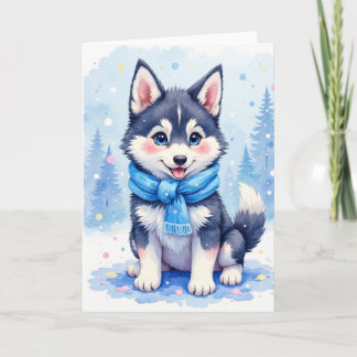 Cute Husky Puppy Blank Holiday Greeting Card