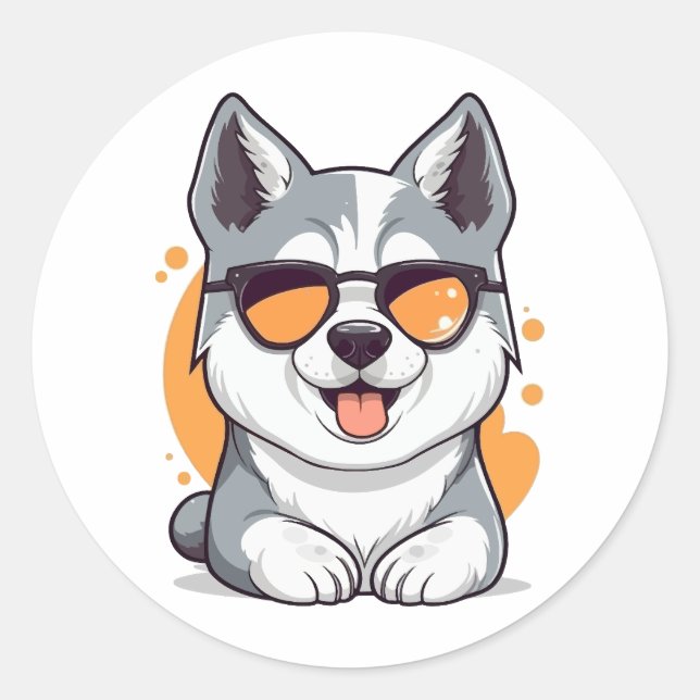 Cute Husky Wearing Sunglasses Classic Round Sticker (Front)