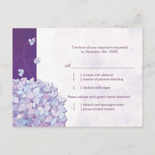 Cute Hydrangea Wedding Entree Choice RSVP Card
