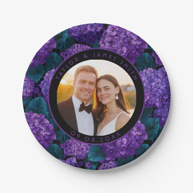 Cute Hydrangeas Plates For Wedding Shower Party (Front)