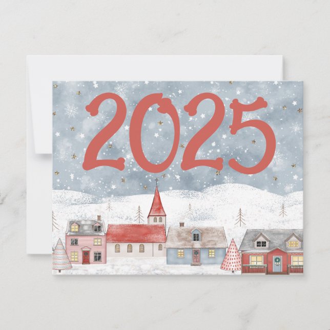 Cute Hygge Landscape 2024 New Years Holiday Card (Front)