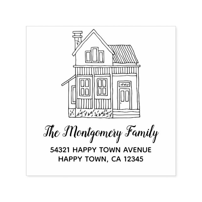 Cute Hygge Minimalist Hand Drawn House Address Self-inking Stamp (Design)