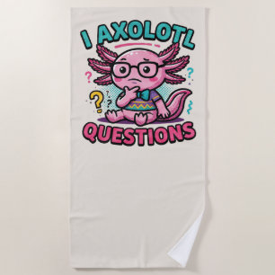 Cute I Axolotl Questions aztec nerd with glasses Beach Towel