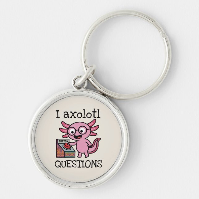 Cute I Axolotl Questions aztec Oh No red button Keychain (Front)