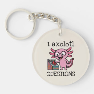 Cute I Axolotl Questions aztec Oh No red button Keychain