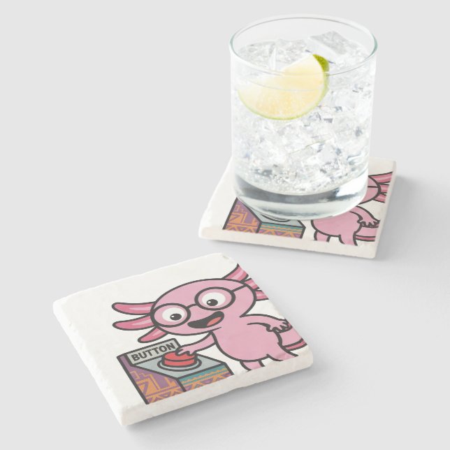 Cute I Axolotl Questions aztec Oh No red button Stone Coaster (Side)