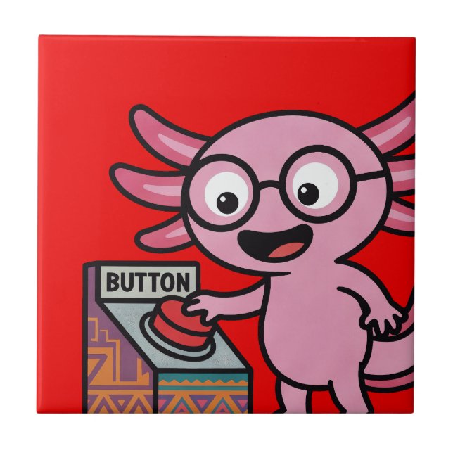 Cute I Axolotl Questions aztec Oh No red button Tile (Front)