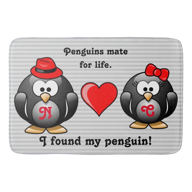 Cute I Found My Penguin Mate for Life Red Heart Bath Mat (Front)