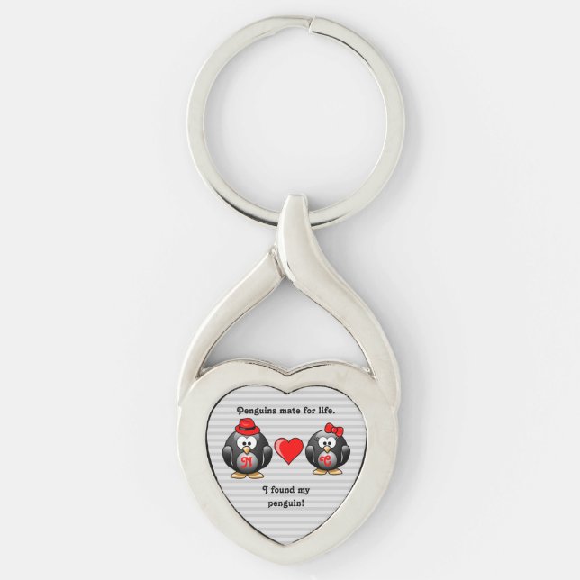Cute I Found My Penguin Mate for Life Red Heart Keychain (Front)