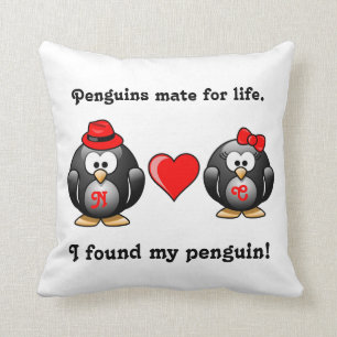 Cute I Found My Penguin Mate for Life Red Heart Throw Pillow
