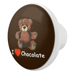 Cute I Heart (Love) Chocolate Teddy Bear Ceramic Knob