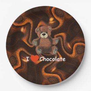 Cute I Heart (Love) Chocolate Teddy Bear Paper Plate