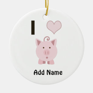 Cute I heart pigs Desgin Ceramic Ornament