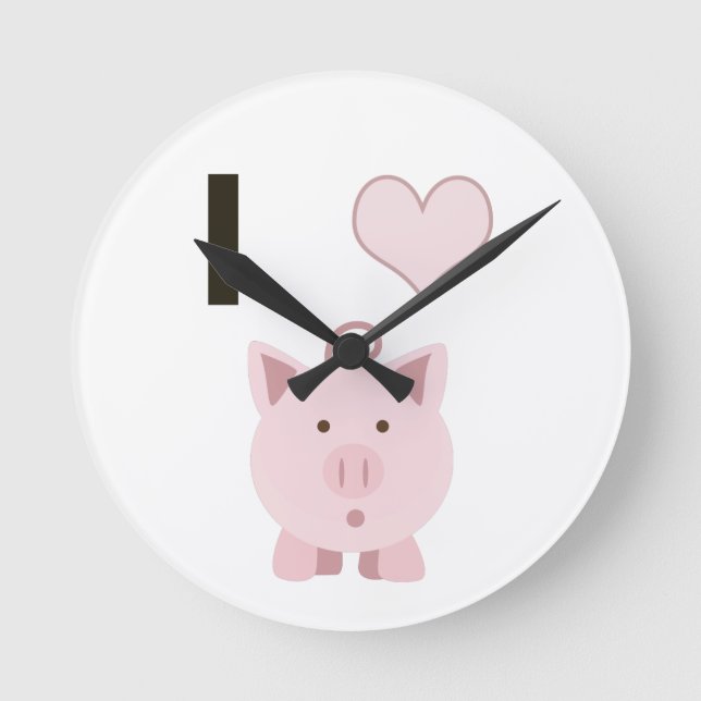 Cute I heart pigs Desgin Round Clock (Front)