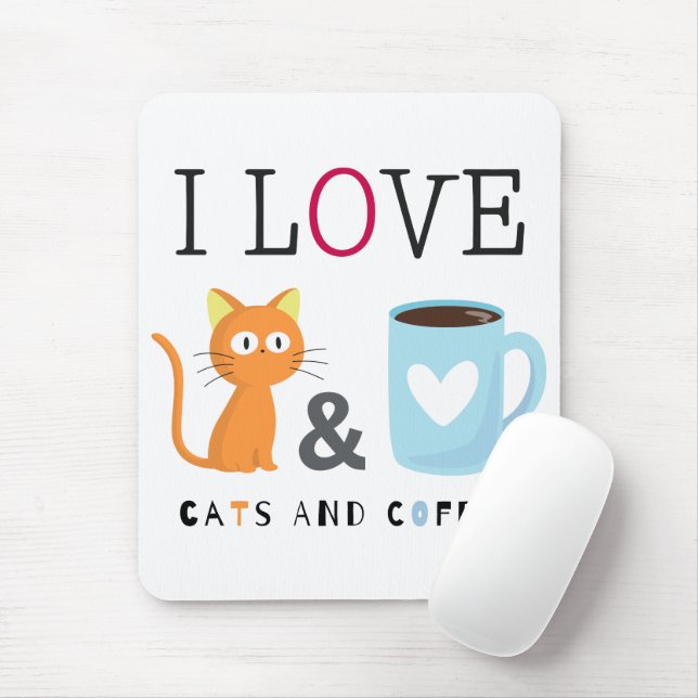  Cute I Love Cats and Coffee White Mouse Pad (With Mouse)