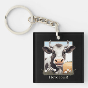 Cute I love cows customizable Keychain