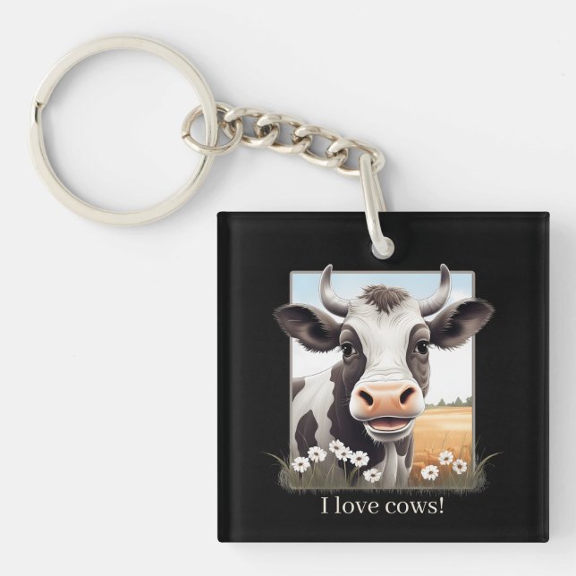 Cute I love cows customizable  Keychain (Front)