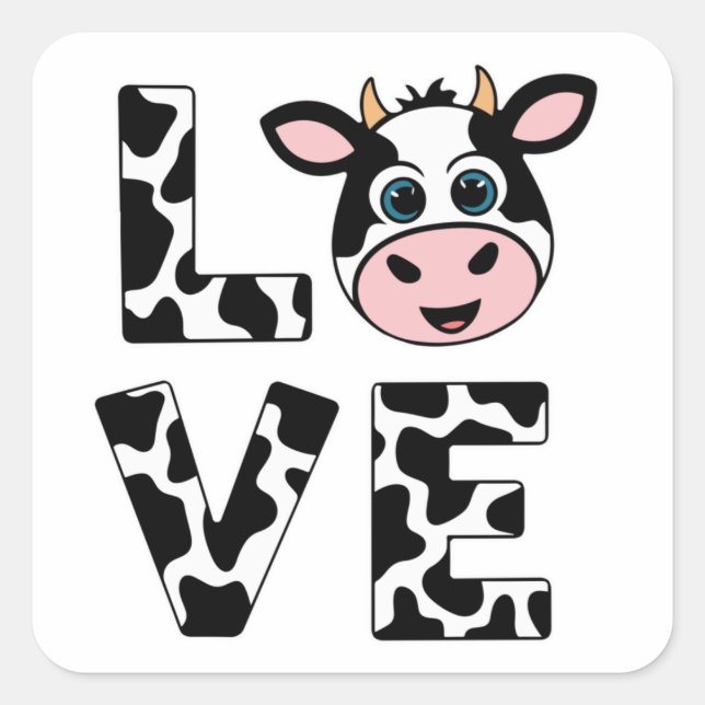 Cute I Love Cows Square Sticker (Front)