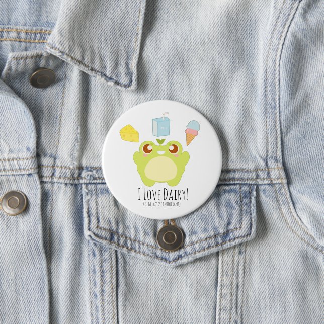 Cute I Love Dairy Treats Frog 3 Inch Round Button (In Situ)