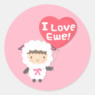 Cute I Love Ewe Sheep Pun Humour Classic Round Sticker