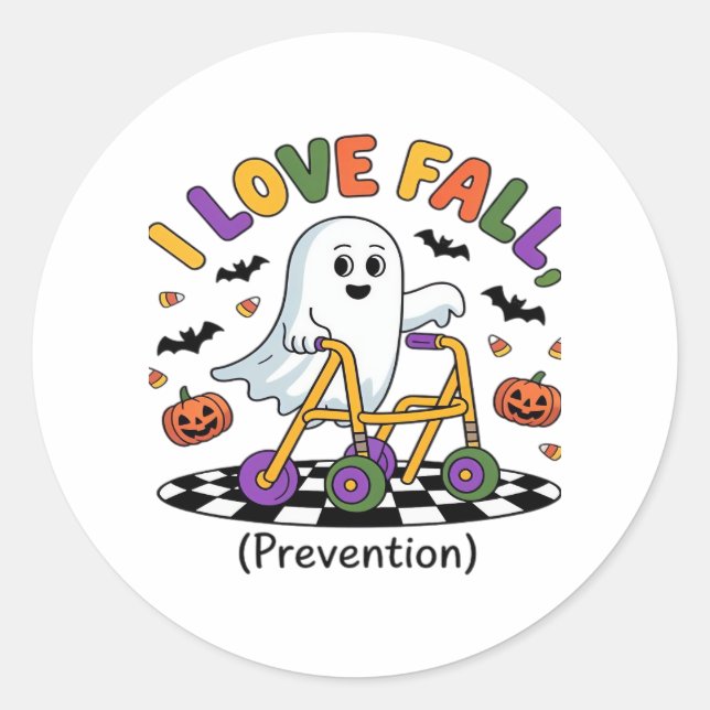 Cute I Love Fall Prevention Physical Therapy Ghost Classic Round Sticker (Front)
