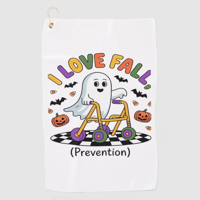 Cute I Love Fall Prevention Physical Therapy Ghost Golf Towel (Front)