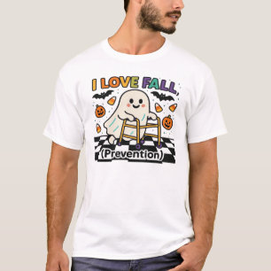 Cute I Love Fall Prevention Physical Therapy Ghost T-Shirt