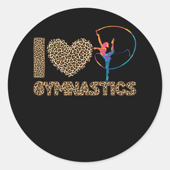 Cute I Love Gymnastics Leopard Print  Acrobat Beam Classic Round Sticker (Front)