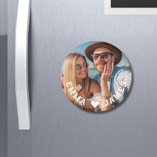 Cute I Love Heart Photo Couples Personalized Name Magnet (Creator Uploaded)