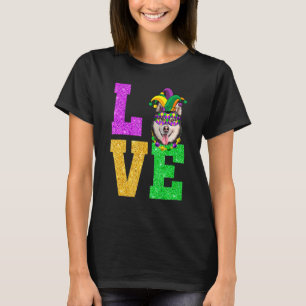 Cute I Love Mardi Gras Siberian Husky Dog Puppy T-Shirt