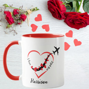 Cute I love My Pilot, Airplane & Heart,Valentine's Mug