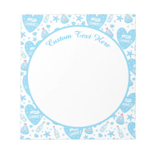 Cute I Love Summer Blue Heart Sail Boat Starfish Notepad