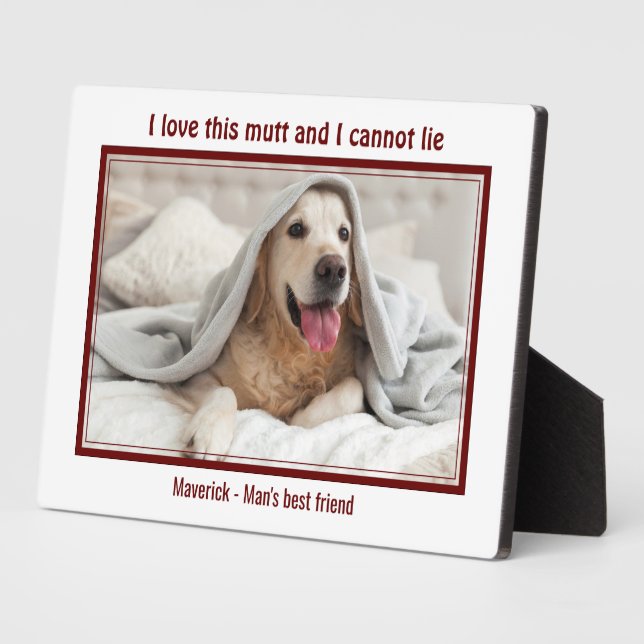 Cute I LOVE THIS MUTT Dog Lover Photo Plaque (Side)