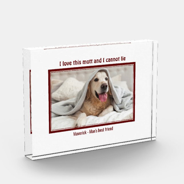Cute I LOVE THIS MUTT | Personalized Dog Lover Photo Block (Left)
