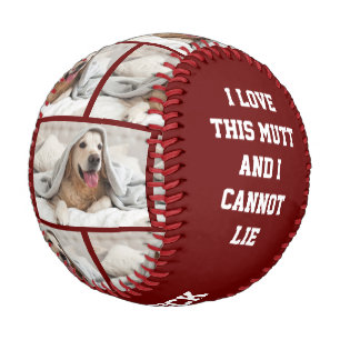 Cute I LOVE THIS MUTT   Personalized PHOTO Red Baseball