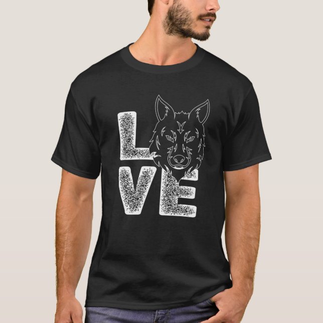 Cute I Love Wolf Theme Idea For Animal Lovers T-Shirt (Front)