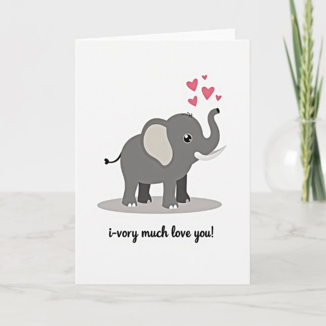Cute I Love You Elephant Card (Front)