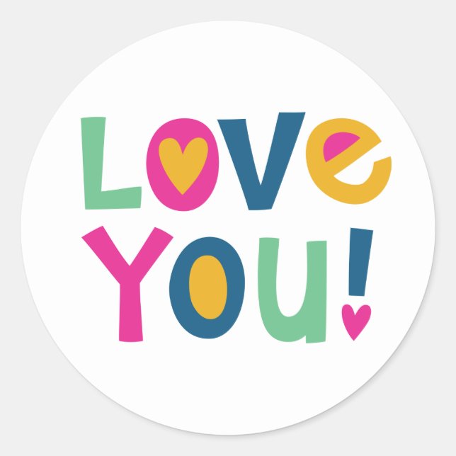 Cute I Love You Kids Valentine Classic Round Sticker (Front)