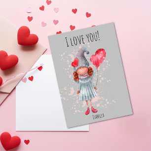 Cute I Love You Lady Gnome Pun Valentine Holiday Card