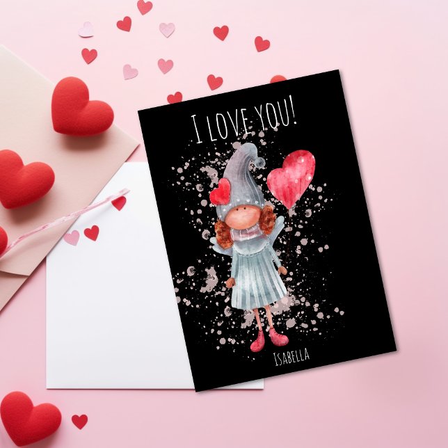 Cute I Love You Lady Gnome Pun Valentine Holiday Card (Creator Uploaded)