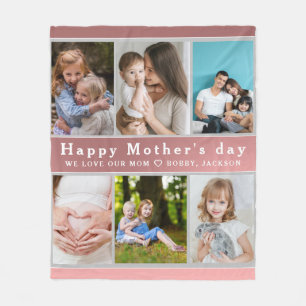 Cute I LOVE YOU MOM Happy Mother Day Photo Collage Fleece Blanket