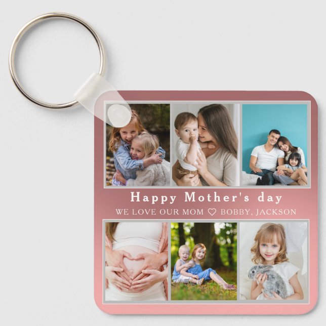 Cute I LOVE YOU MOM Happy Mother Day Photo Collage Keychain (Front)