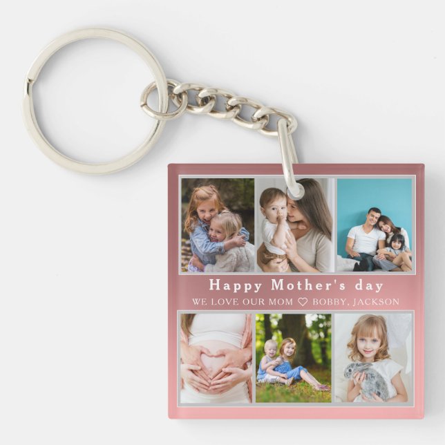Cute I LOVE YOU MOM Happy Mother Day Photo Collage Keychain (Front)