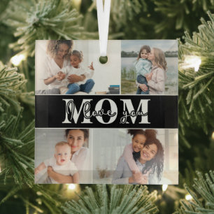 Cute I LOVE YOU MOM Mother's Day Photo Glass Ornament