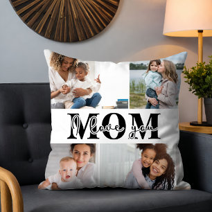 Cute I LOVE YOU MOM Mother's Day Photo Throw Pillow
