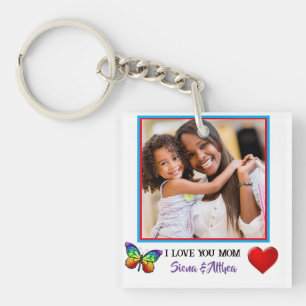 Cute I Love You Mom Personalized Photo and Name Keychain